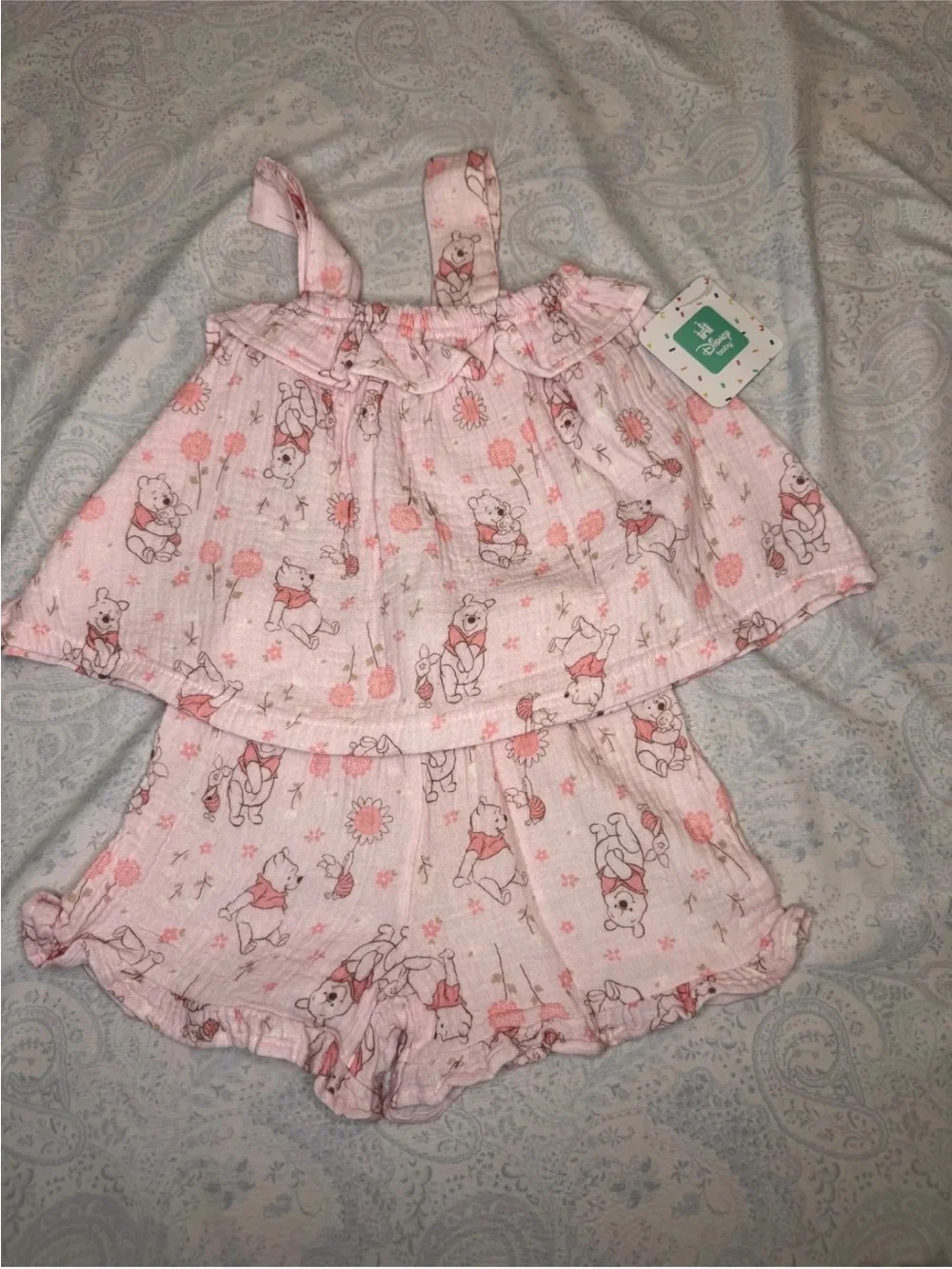 Disney Baby Winnie The Pooh 100% Cotton Gauze Flowy Tank Style 2 Piece Short Set